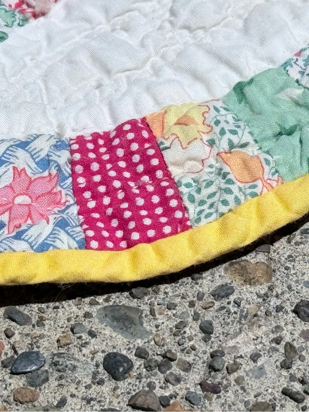 Vintage Company Store Dbl Wedding Ring Quilt with Pastel Patchwork 73x82 Queen